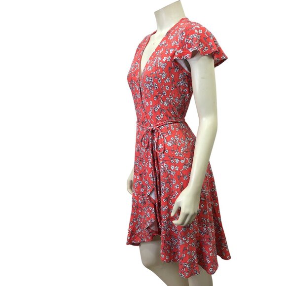 Banana Republic orange Floral Wrap Dress Short Sleeves Size SM - Picture 4 of 7